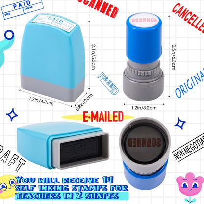 14 Pcs Office Stamp Set Self Inking Office Stamp Business Stamps Message Account Work Stamp Office Stationery Approved Paid Copy Faxed Scanned Stamps for Office Message Supplies