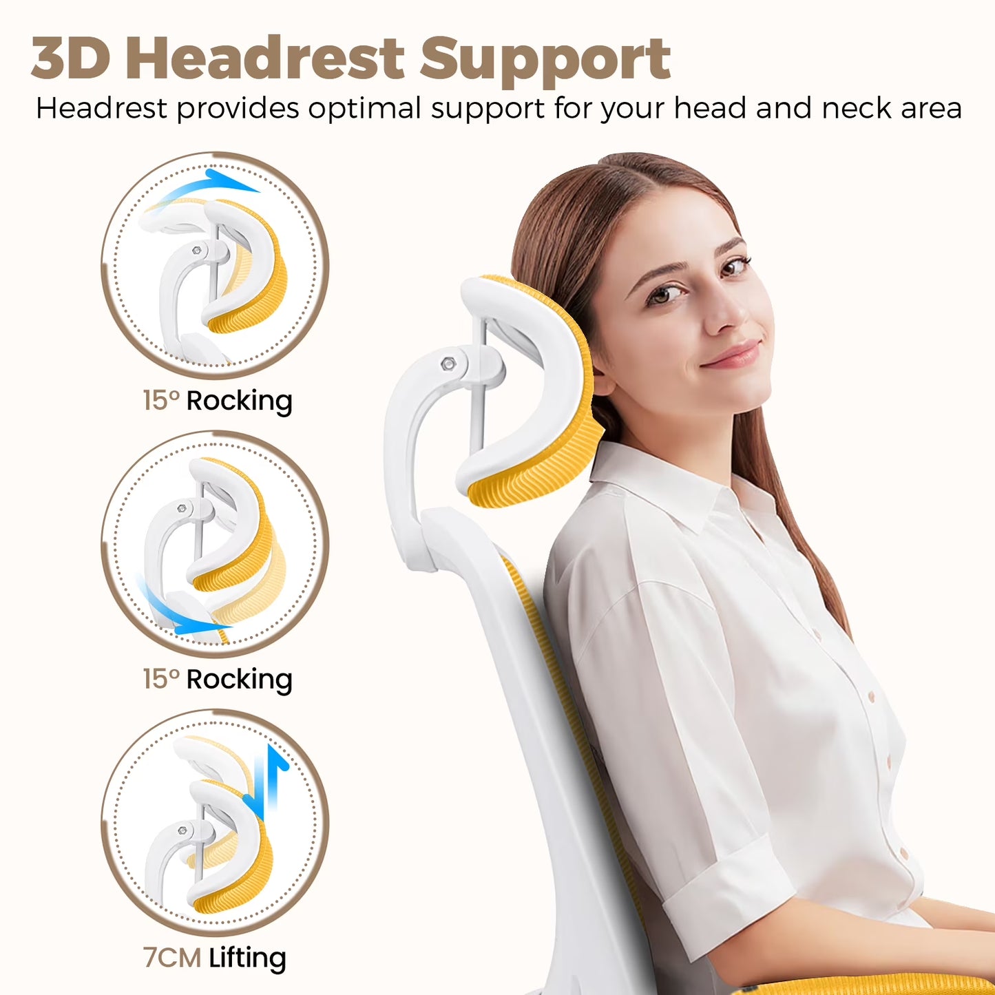 Office Chair Ergonomic Desk Chair, High Back Office Chair with Headrest, Big and Tall Comfy Home Office Desk Chair Lumbar Support Breathable Mesh Office Chair, Yellow