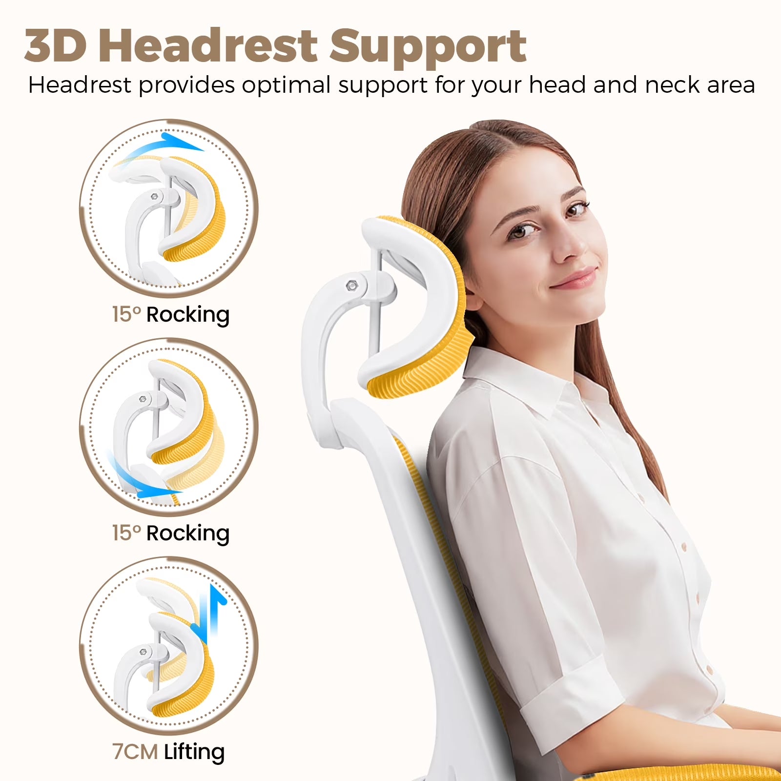 Office Chair Ergonomic Desk Chair, High Back Office Chair with Headrest, Big and Tall Comfy Home Office Desk Chair Lumbar Support Breathable Mesh Office Chair, Yellow