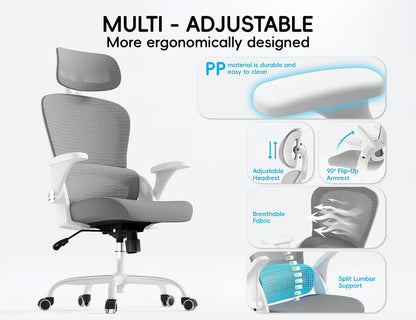 Office Chair - Ergonomic Office Chair with Back Support, Computer Chair - Home Office Desk Chairs, 330Lbs Wide Seat Big and Tall Office Chairs with Headrest, Comfy Desk Chairs (Grey)