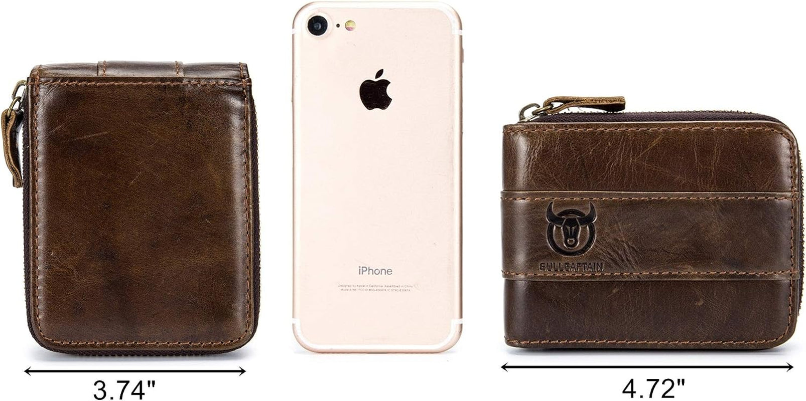 Mens Leather Wallet Zipper RFID Blocking Wallets Coins Purse (Deep Brown)