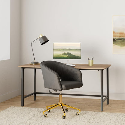 Velvet Office Desk Chair, Upholstered Home Office Desk Chairs with Adjustable Swivel Wheels, Ergonomic Office Chair for Living Room, Bedroom, Office, Vanity Study (Black)