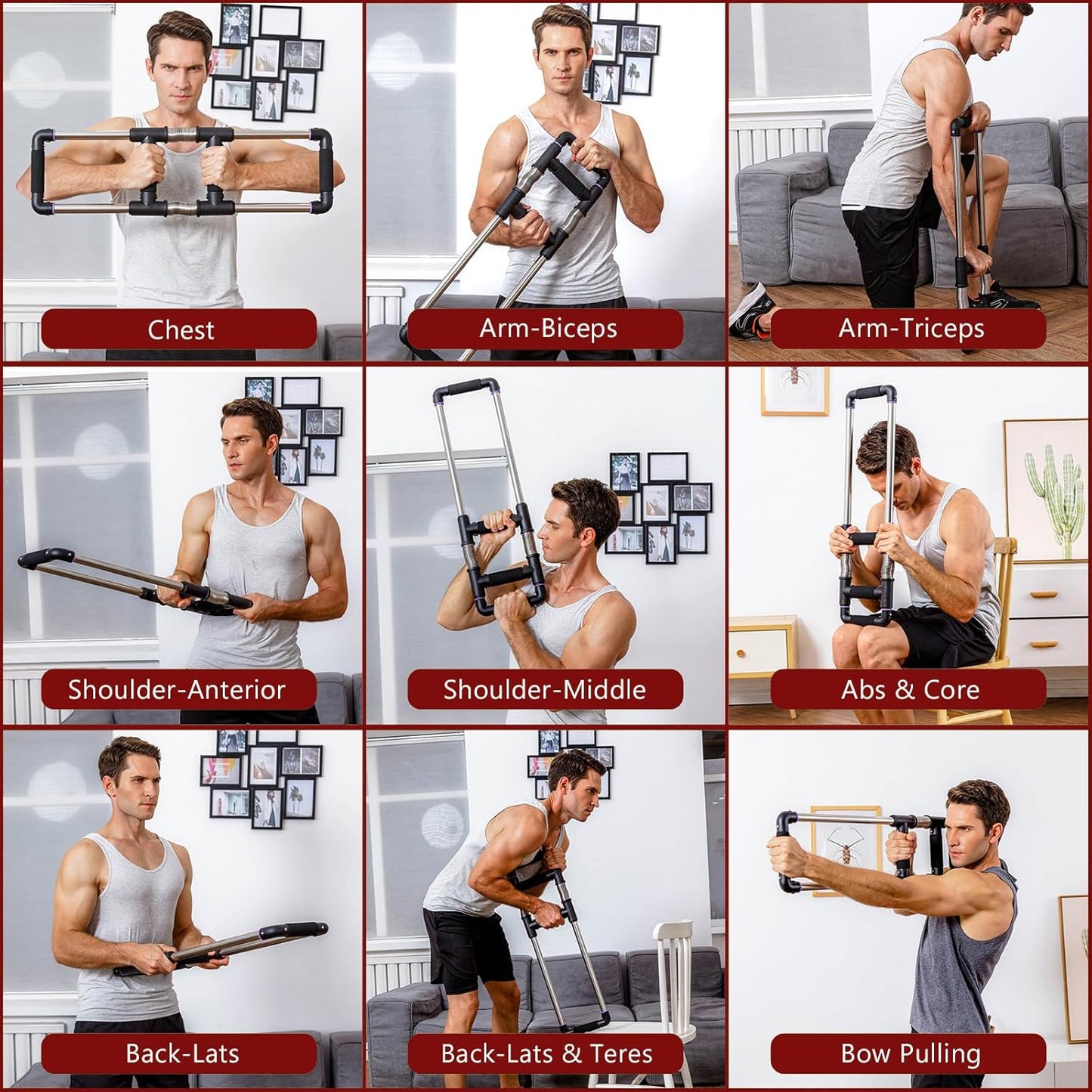 Push down Bar Chest Workout Equipment for Home Gym | Upper Body Strength Trainer for Chest, Arm, Shoulder, Back and Abs, Home Fitness Equipment