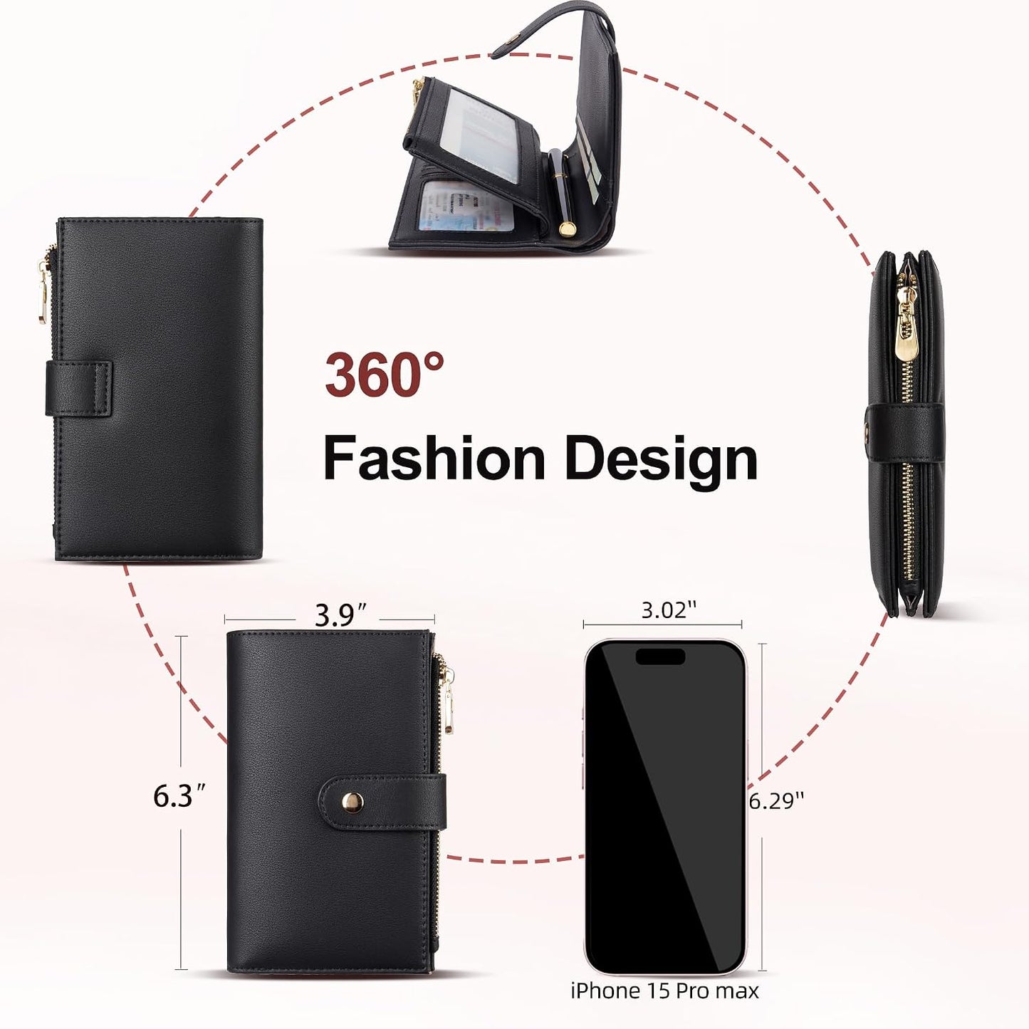 Wallet Women RFID Blocking Leather Trifold Clutch Wallet Credit Card Holder Ladies Travel Wallet Purse with Pen Holder