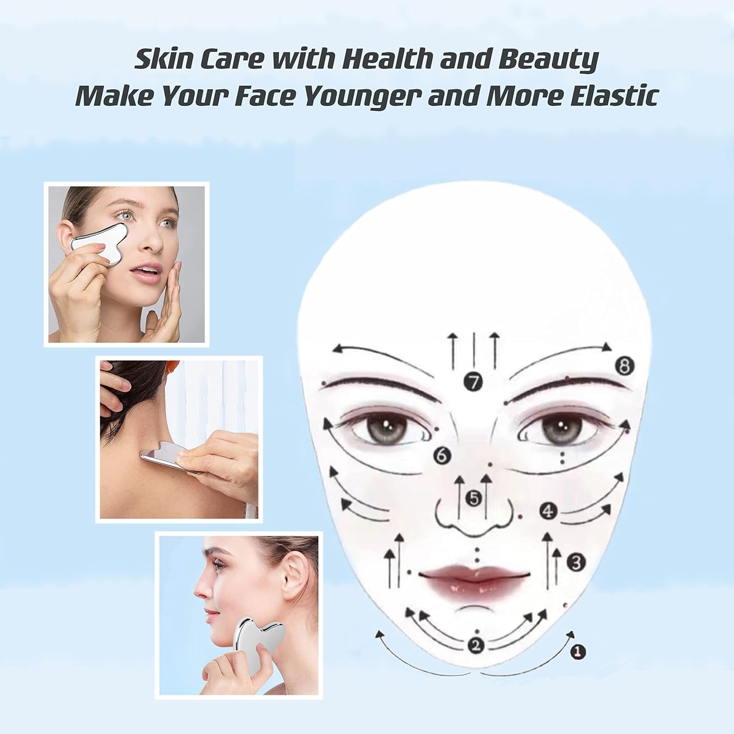 Metal Gua Sha Facial Tools, Stainless Steel Gua Sha Tools for Face, Body Skin Care, SPA Acupuncture, Anti-Aging & Wrinkles