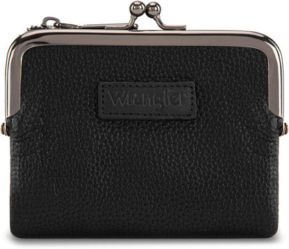 Wrangler Women'S Wallet RFID Blocking Wallets Small Bifold Credit Card Holder with Kiss Clasp Black