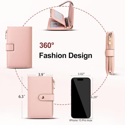 Womens Wallet RFID Blocking Leather Trifold Clutch Wallet Credit Card Holder Ladies Travel Wallet Purse with Pen Holder