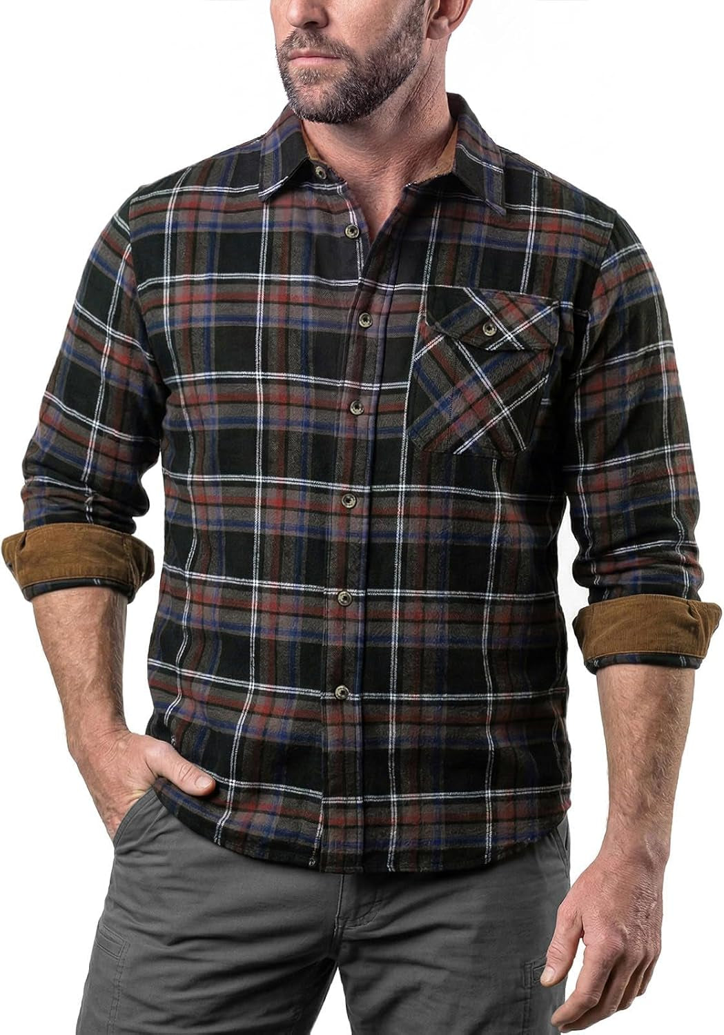 Men'S 100% All Cotton Button down Flannel Shirts, Long Sleeve Brushed Warm Soft Casual Outdoor Plaid Shirt