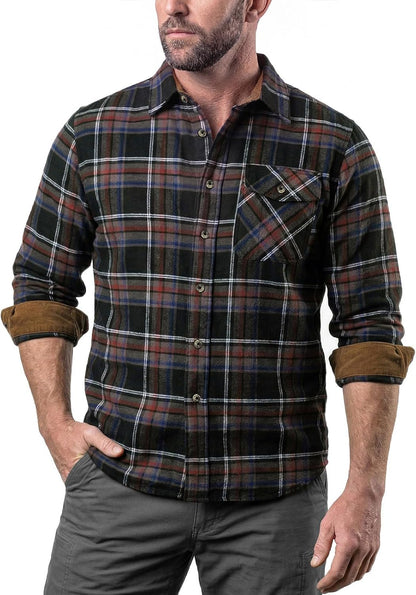 Men'S 100% All Cotton Button down Flannel Shirts, Long Sleeve Brushed Warm Soft Casual Outdoor Plaid Shirt