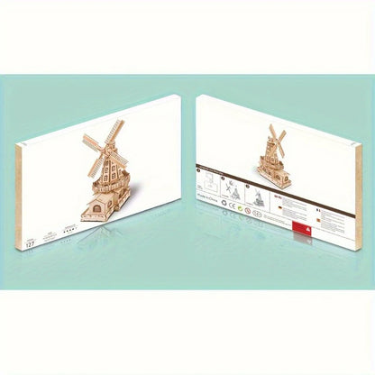 3D Model Kit Wooden Windmill Model Parts DIY Assembly & Decorative Piece - Ideal Creative Present