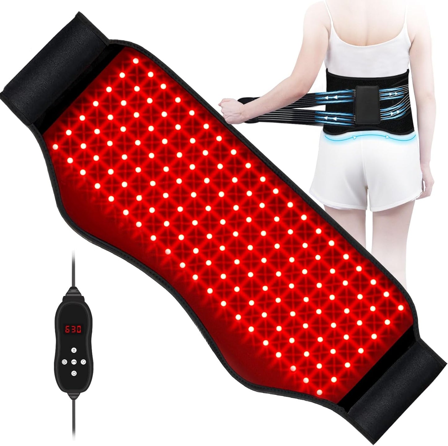 Red Light Therapy Belt, 140 Leds 630/660/850Nm Infrared Light Therapy with Compression Strap, Red Light Therapy for Body, Back, Shoulder & Waist Comfort and Relief