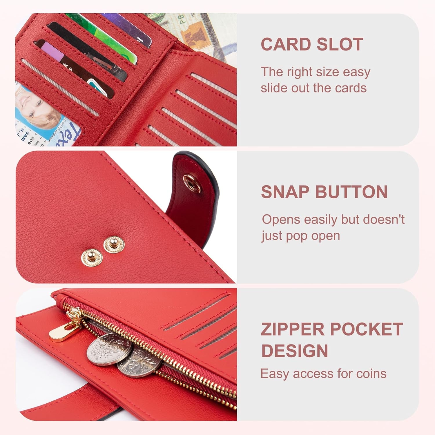 Womens Wallet RFID Blocking Leather Trifold Clutch Wallet Credit Card Holder Ladies Travel Wallet Purse with Pen Holder