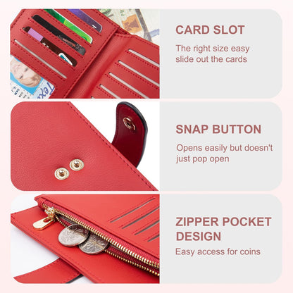 Womens Wallet RFID Blocking Leather Trifold Clutch Wallet Credit Card Holder Ladies Travel Wallet Purse with Pen Holder