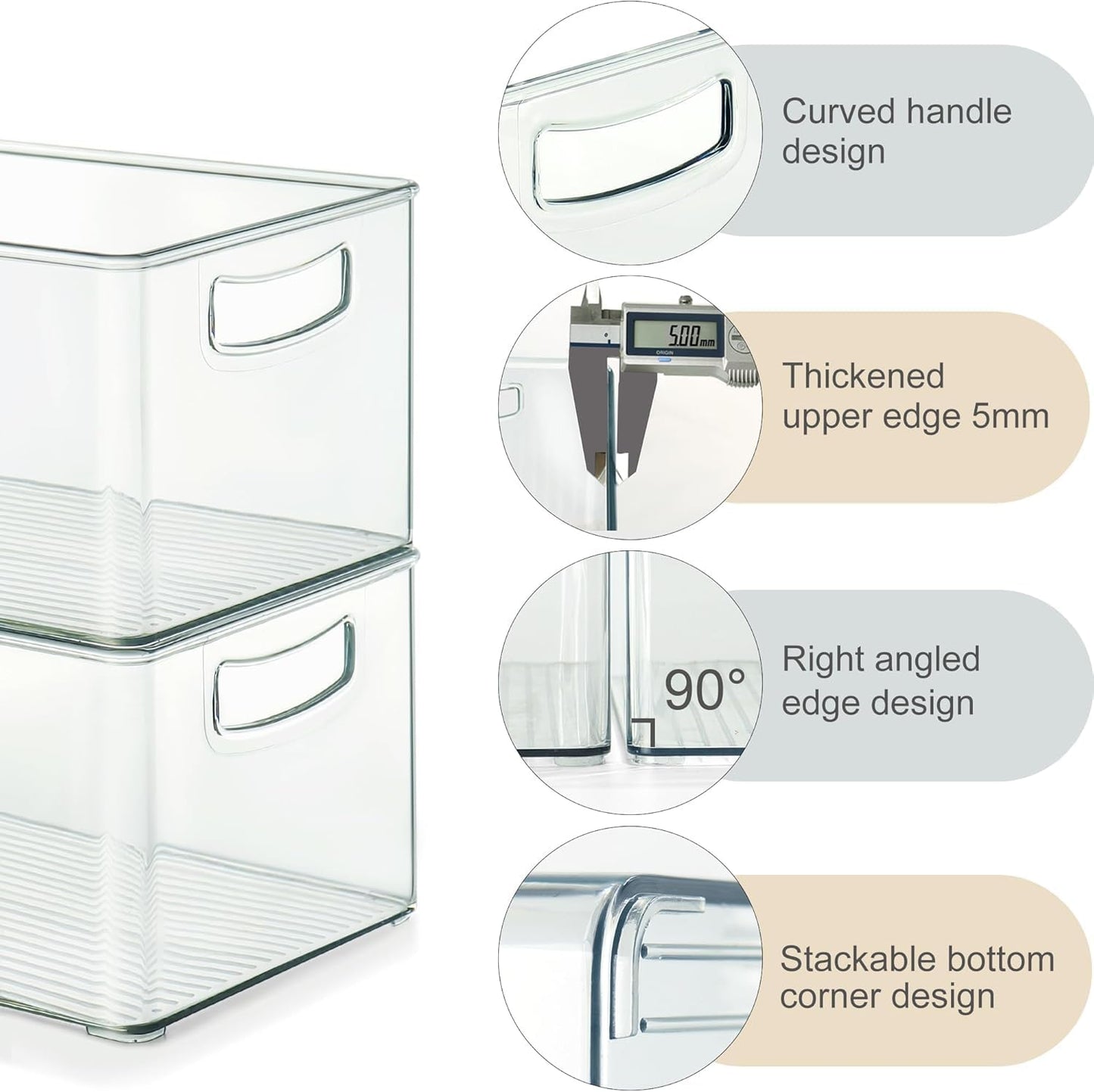 Set of 8 Clear Fridge Organizer Bins, Stackable Refrigerator Organizers and Storage for Fridge, Freezer, Pantry, BPA Free
