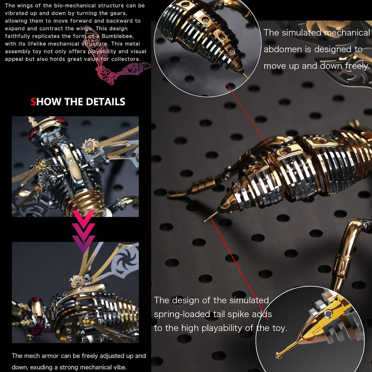 3D Metal Wasp Puzzles for Adults, Model Kits Mechanical Building Blocks, Difficult DIY for Assembly Gifts for Men Gold