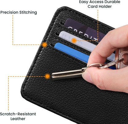 Credit Card Holder for Women Minimalist Wallet, RFID Blocking Wallets Card Cases, Small Wallets with ID Window for Women Men, Black