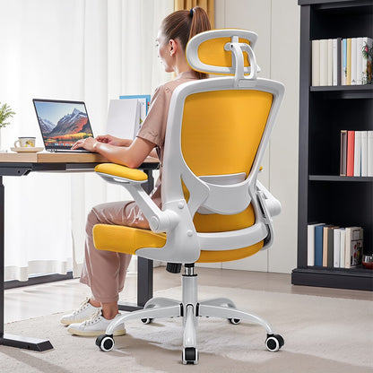 Office Chair Ergonomic Desk Chair, High Back Office Chair with Headrest, Big and Tall Comfy Home Office Desk Chair Lumbar Support Breathable Mesh Office Chair, Yellow