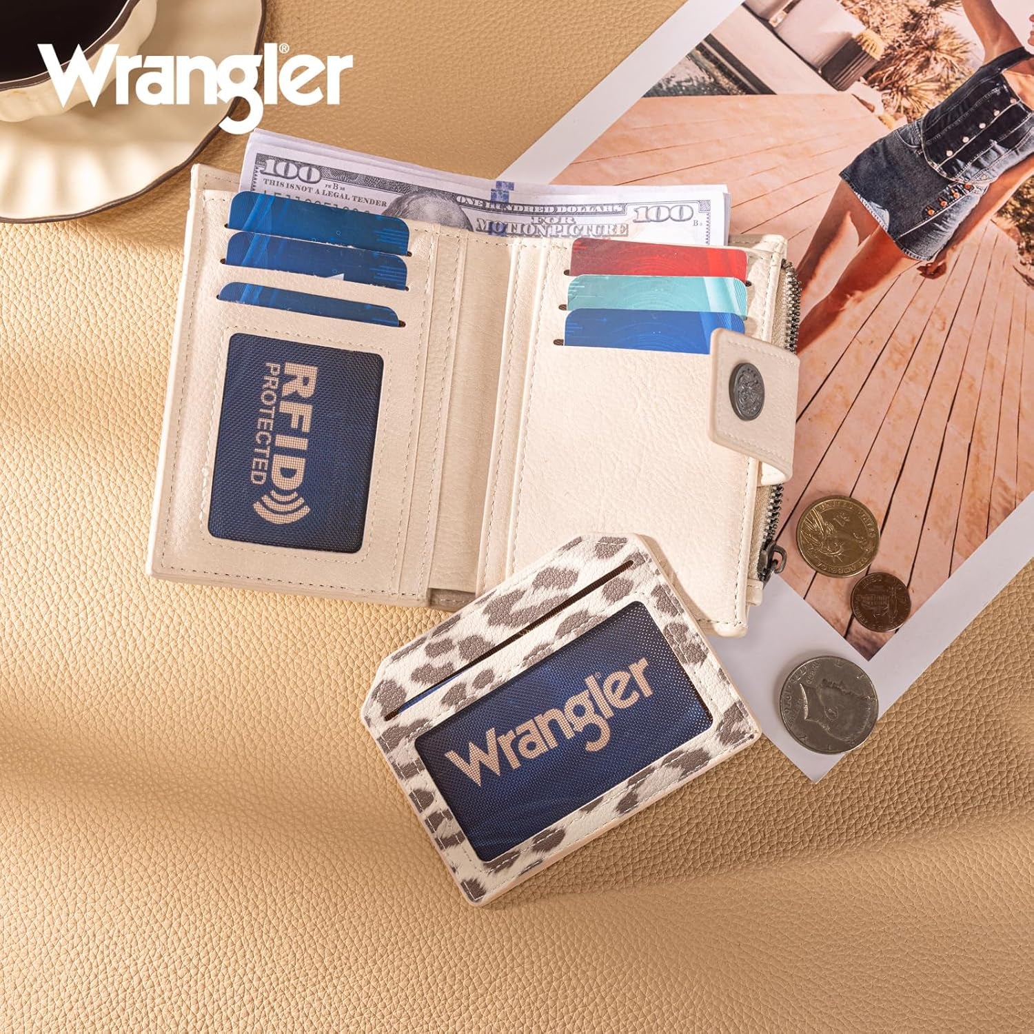 X Wrangler Womens Wallet, Small RFID Blocking Wallets Bifold Leopard Print Compact Wallets with Removable ID Window