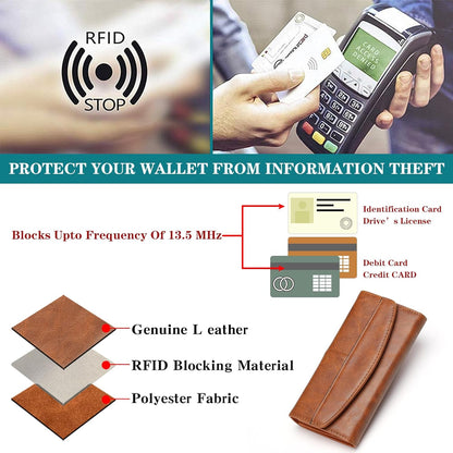 Womens Wallet Large Capacity Leather RFID Blocking Wallets for Women Clutch Credit Card Holder with Zipper Pocket