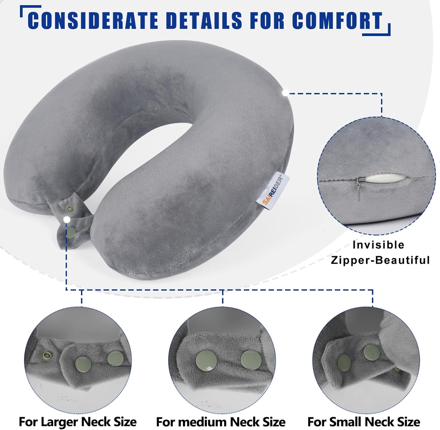 Travel Pillows for Sleeping Airplane 100% Pure Memory Foam Neck Pillow for Airplanes Washable Cover(Grey)