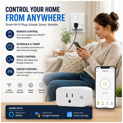 Smart Plug - 2 Pack 2.4G Wi-Fi Outlet Works with Echo, Alexa & Google Home | Smart Plug with Timer, Remote, Voice & Group Controller | No Hub Required