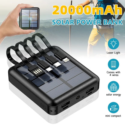 20000Mah Solar Power Bank Waterproof Emergency Solar Charger 4 USB Ports External Charger Power Bank for Cell Phone by ,Black