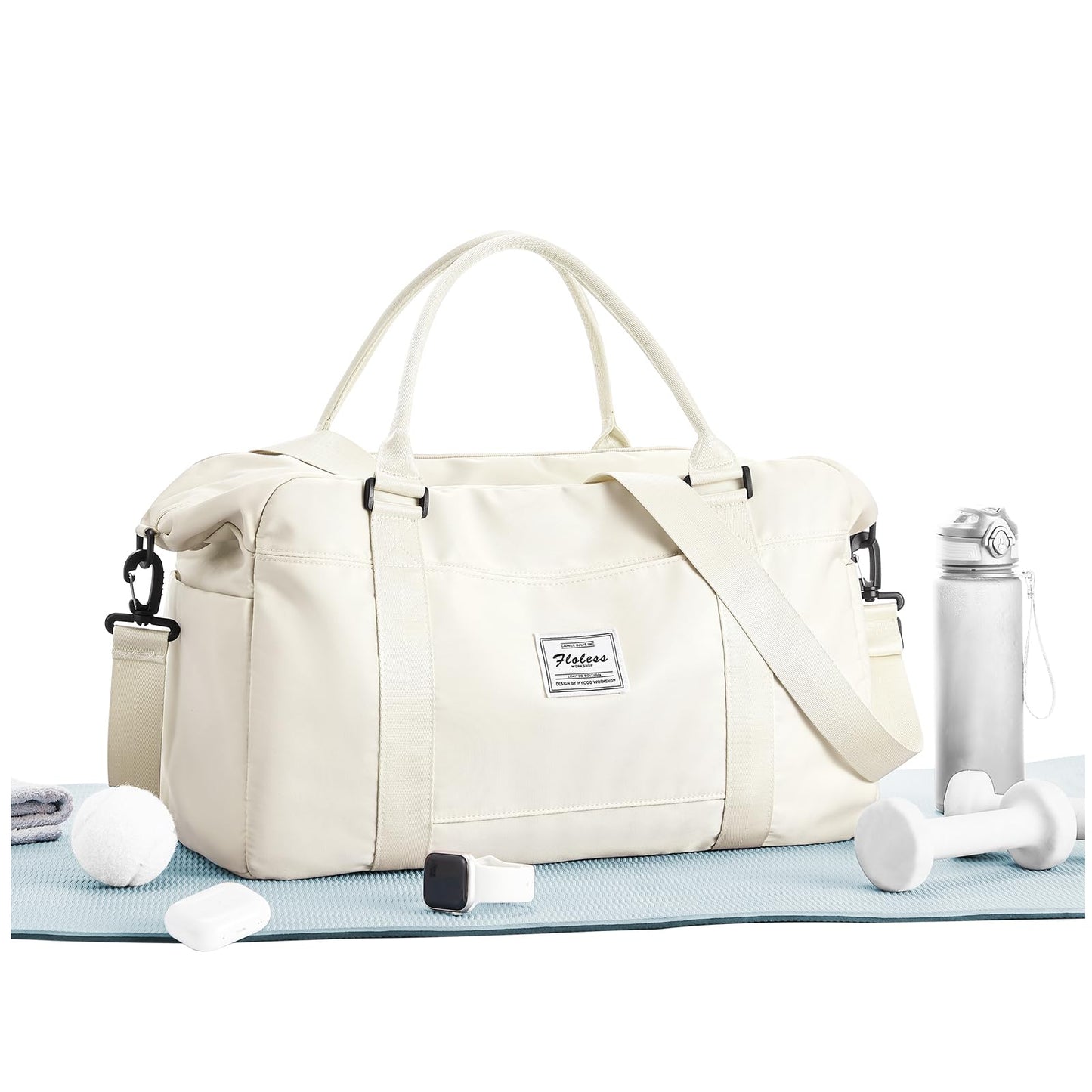 Duffle Bag Women Travel Bag Weekender Bags with Laptop Compartment and Wet Pocket Overnight Bag Womens Mens Traveling Carry On Bag Luggage Gym Bag Hospital Bags for Labor and Delivery Beige