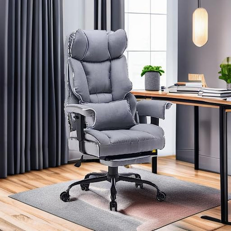 Fabric Office Chair, Big and Tall Office Chair 400 Lb Weight Capacity, High Back Executive Office Chair with Foot Rest, Ergonomic Office Chair for Back Pain Relief, Gray