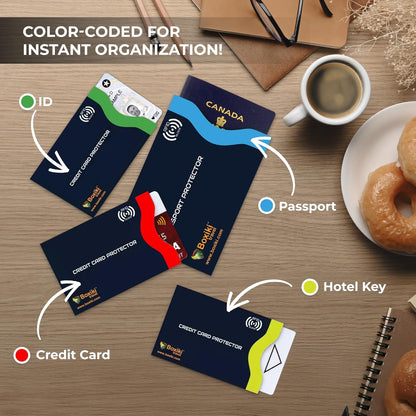 7-Piece RFID Passport Holder & Card Sleeves – Block Electronic Theft for Credit Cards, Ids, and Passports – Perfect for Men & Women (Navy Blue)
