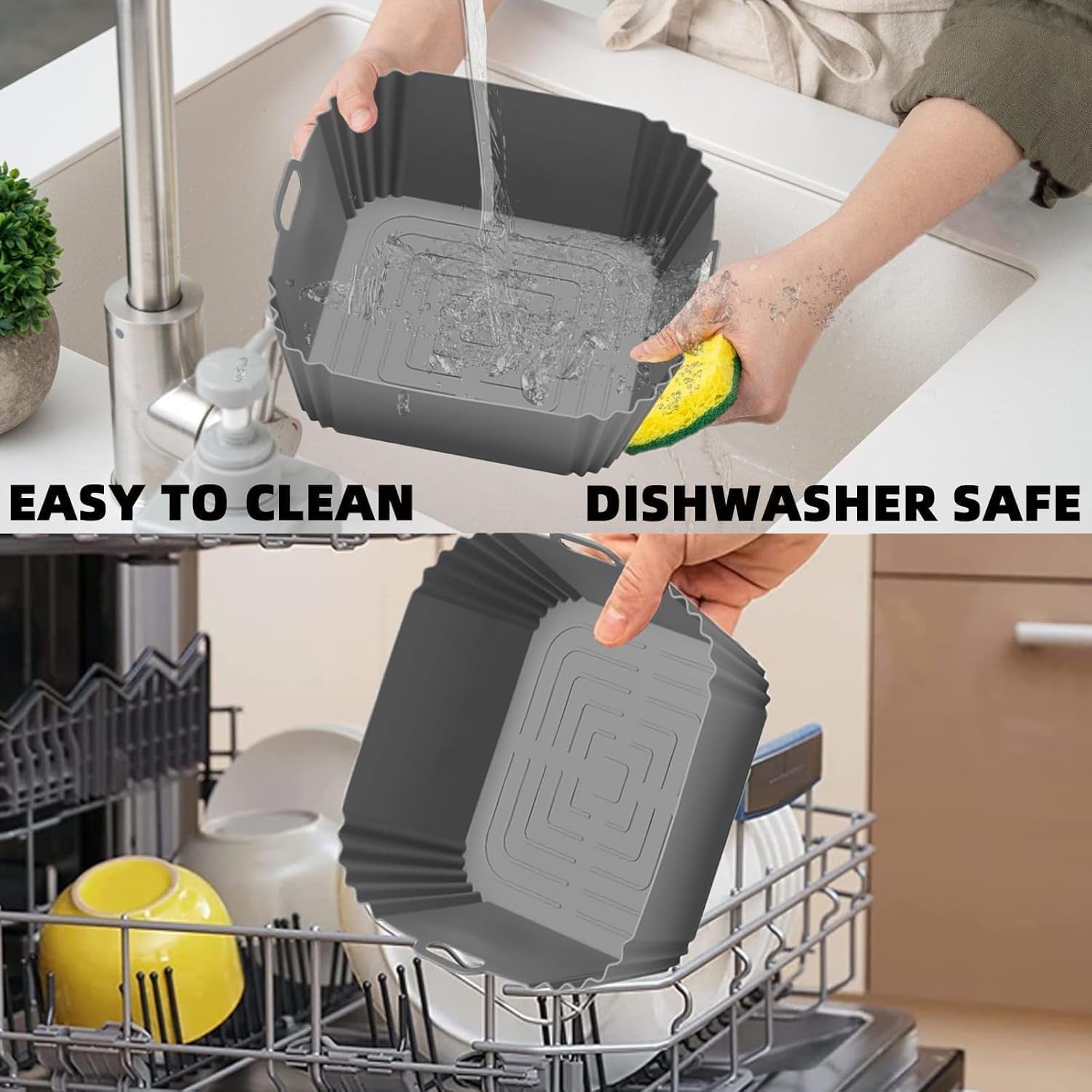 Silicone Air Fryer Liners for Ninja Crispi, 2PCS Reusable Silicone Air Fryer Basket Liners for Ninja Air Fryer Accessories,Large for 4-Qt &Small for 6-Cups Container,Non-Stick,Dishwasher Safe