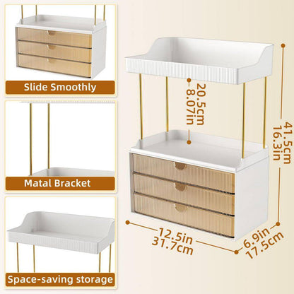 2 Sets 5-Tier Bathroom Vanity Organizer in Brown, Ideal for Cosmetic, Large Skincare, Face Mask, Office Supplies