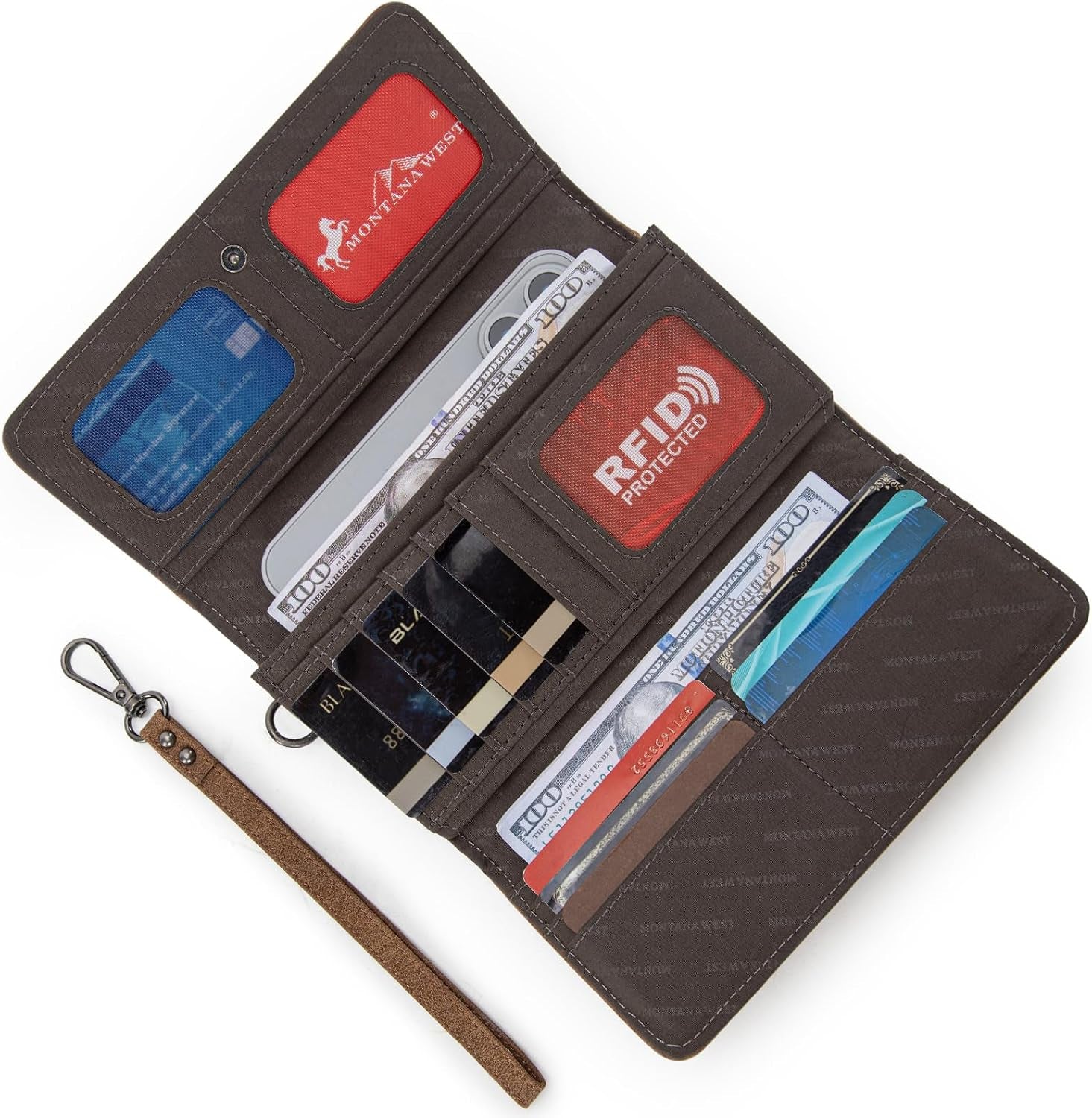 Wallet for Women Wristlet Wallet Ladies Felame Large Capacity Clutch Wallets MW1348-W002BR