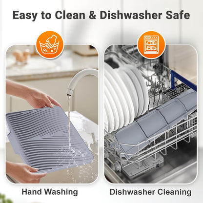 Silicone Dish Drying Mat for Kitchen Counter,Dish Drying Pad,Non-Slip Drain Pad with Built-In Drain,Heat Resistant Stone Drying Mat,15.8"X 13",Gray,2Pcs