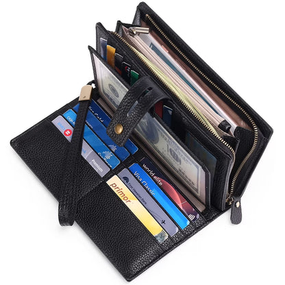 Women Wristlet Wallets Large Capacity RFID Blocking Leather Wallets Credit Cards Organizer with Checkbook Holder