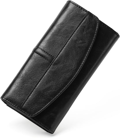 Womens Wallet Large Capacity Leather RFID Blocking Wallets for Women Clutch Credit Card Holder with Zipper Pocket