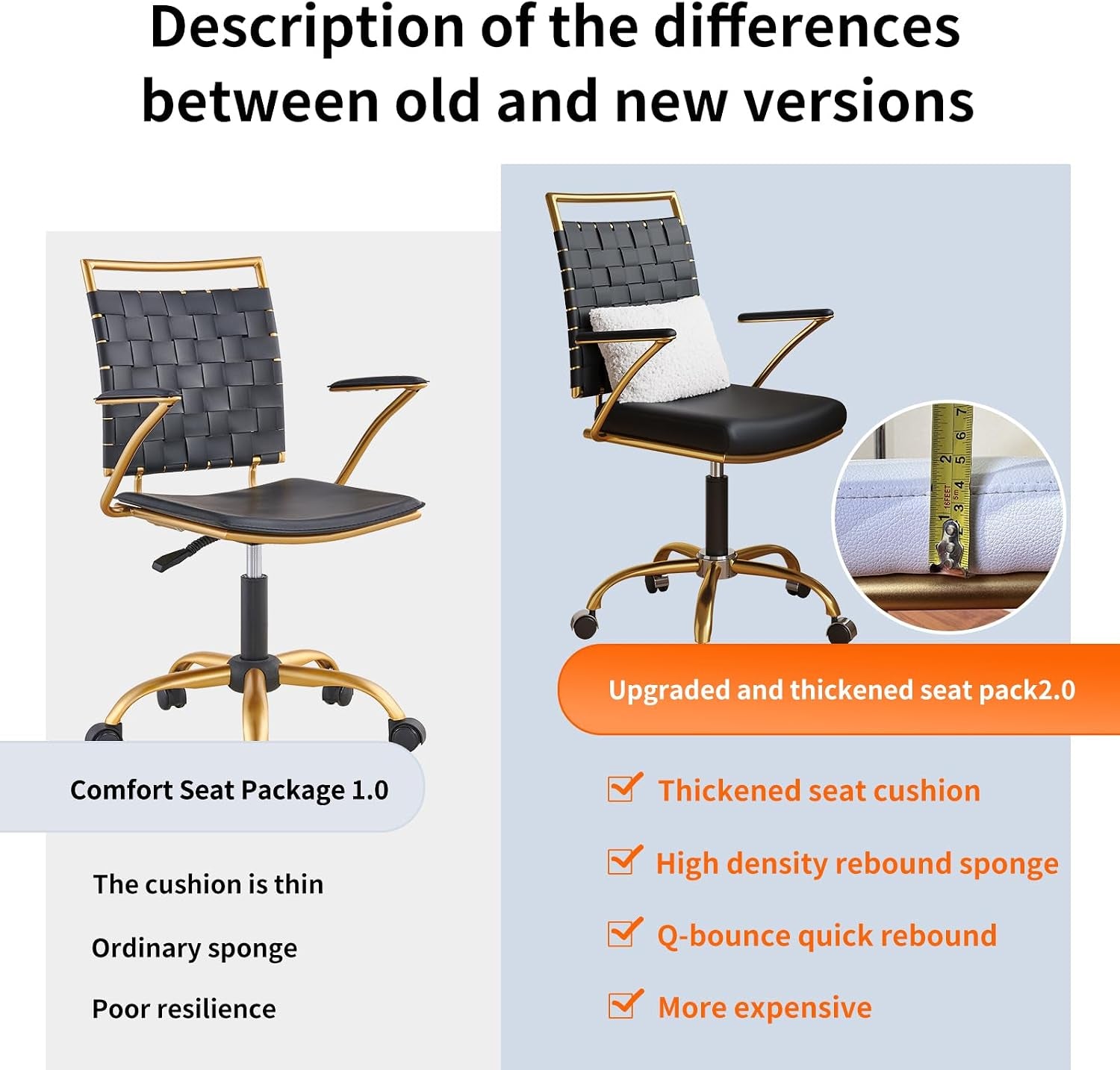 LUX MODERNS Black Desk Chair and Gold Office Chair for Home Office, Small Office Chair,Computer Chair, Task Chair, Ergonomic Office Chair with Arm…