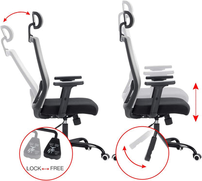 Ergonomic Office Chair, Gray Home Office Chair with Headrest Adjustable