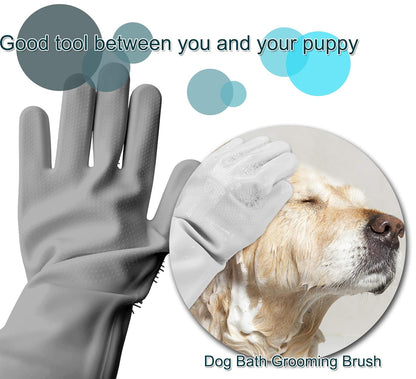 Pet Dog Bath Gloves, Grooming Brush and Hair Removal for Cat Horse (Gray)