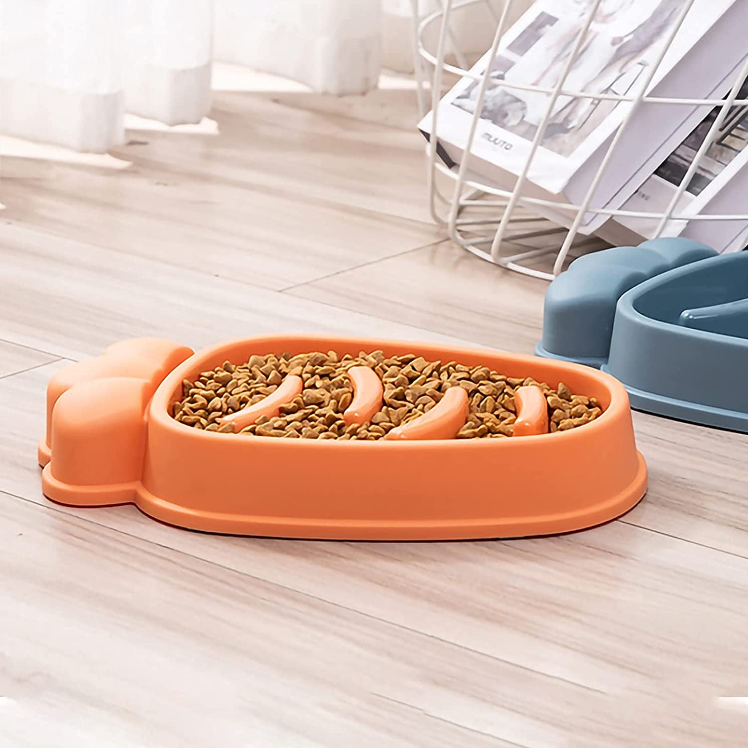 Slow Feeder Dog Bowls,Dog Food Bowls Slow Feeder Cat Bowl Anti-Gulping Pet Slower Food Feeding Dishes Non Slip Puzzle Bowl for Small Medium Breed Dogs (Yellow-Carrot)