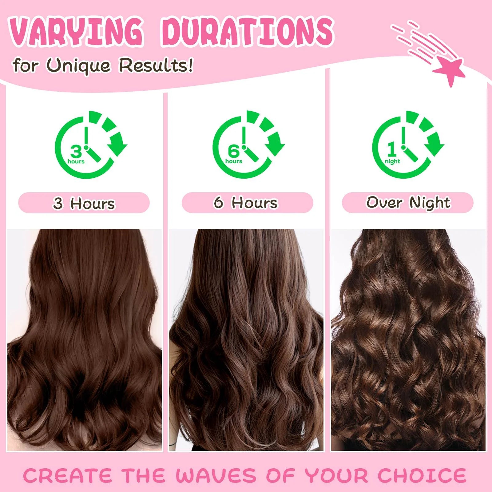 Professional Ribbon Hair Rollers, 5 Piece Set, Heatless Curling Set, Black