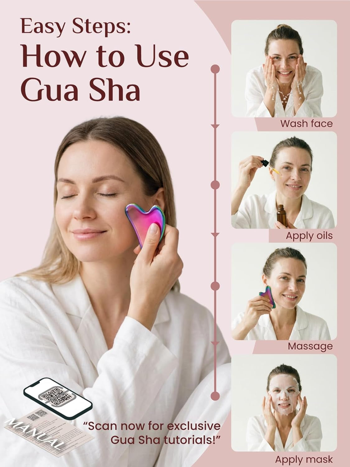 Gua Sha Facial Tools, Stainless Steel Guasha Tool for Acupuncture, Manual Massage Tool for Jawline Sculpting and Puffiness Reducing, Gua Sha Facial Massage Tool (Irridescent)