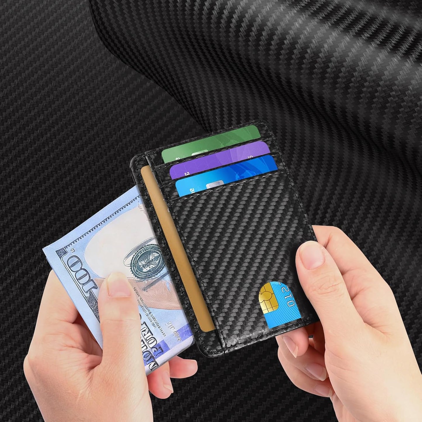 Slim RFID Wallets for Men Women, Minimalist Thin Front Pocket RFID Blocking Leather Wallets for Travel Work