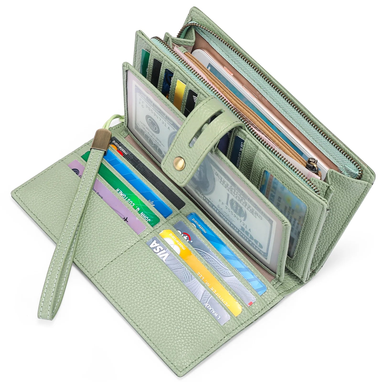 Women Wristlet Wallets Large Capacity RFID Blocking Leather Wallets Credit Cards Organizer with Checkbook Holder