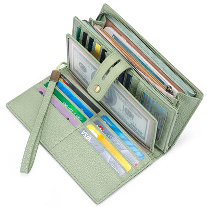 Women Wristlet Wallets Large Capacity RFID Blocking Leather Wallets Credit Cards Organizer with Checkbook Holder