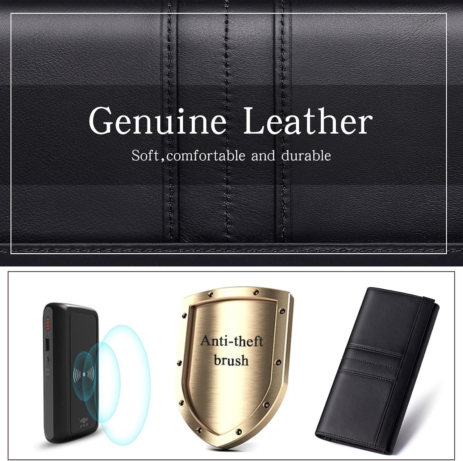 RFID Blocking Wallets for Women Leather Long Ladies Wallet Bifold Womens Wallet with Coin Pocket ID Window,Black