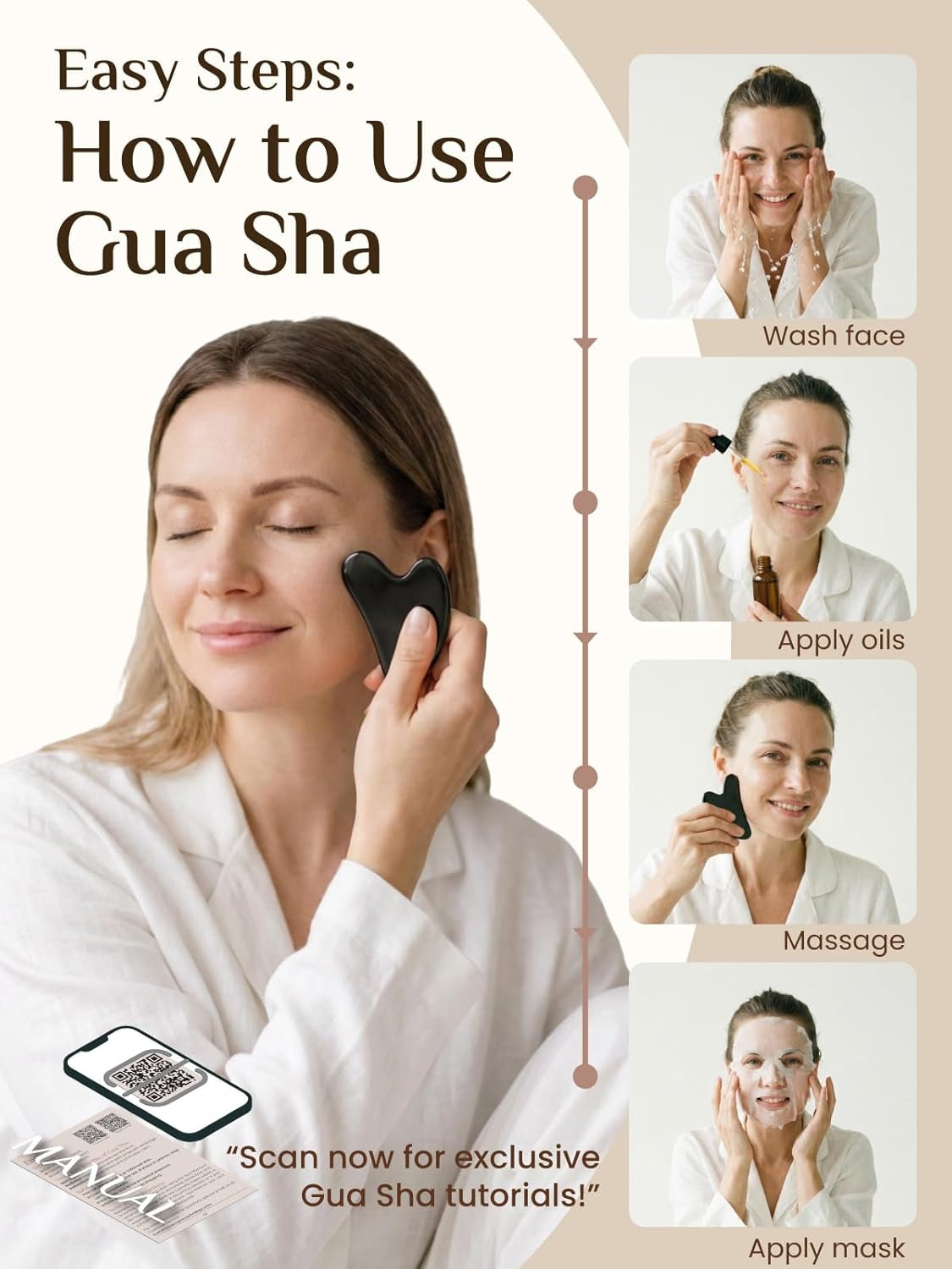 Gua Sha Facial Tools, Stainless Steel Guasha Tool for Acupuncture, Manual Massage Tool for Jawline Sculpting and Puffiness Reducing, Gua Sha Facial Tool, Skin-Care Gift (Metallic Black)