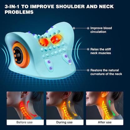 Neck Massager Pillow with Heat, 3 Modes, Cervical Massager for Neck Pain Relief and Muscle Relax, 26° Angle Cervical Traction Device for Back, Shoulder