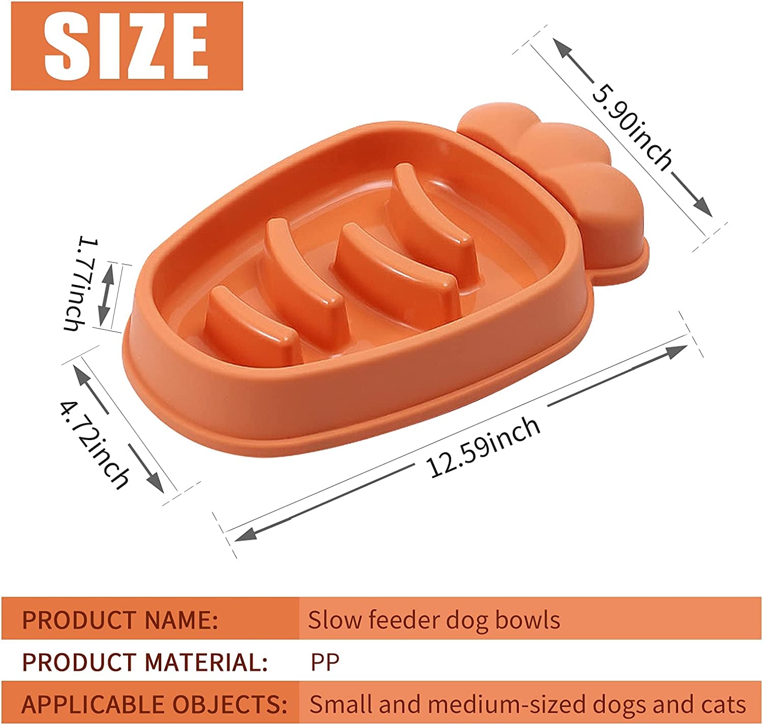 Slow Feeder Dog Bowls,Dog Food Bowls Slow Feeder Cat Bowl Anti-Gulping Pet Slower Food Feeding Dishes Non Slip Puzzle Bowl for Small Medium Breed Dogs (Yellow-Carrot)