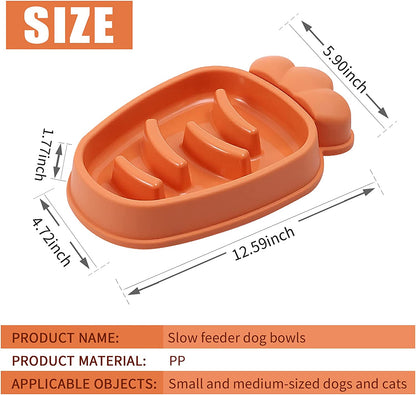 Slow Feeder Dog Bowls,Dog Food Bowls Slow Feeder Cat Bowl Anti-Gulping Pet Slower Food Feeding Dishes Non Slip Puzzle Bowl for Small Medium Breed Dogs (Yellow-Carrot)