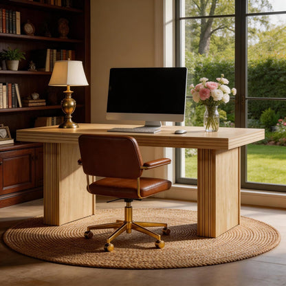 Tribesigns Modern Office Desk, Home Office Table with Wide Fluted Legs, Modern Desk for Home Office, Natural